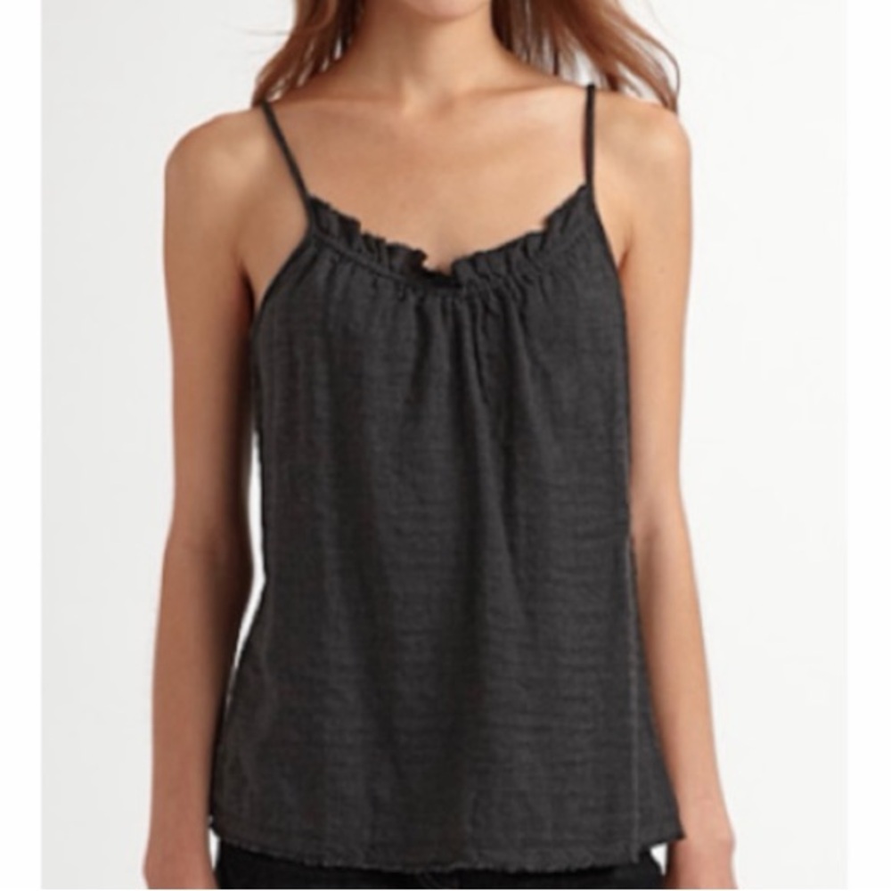NWT Eileen Fisher Doubleweave Cotton Tencel Shirred Cami in Charcoal